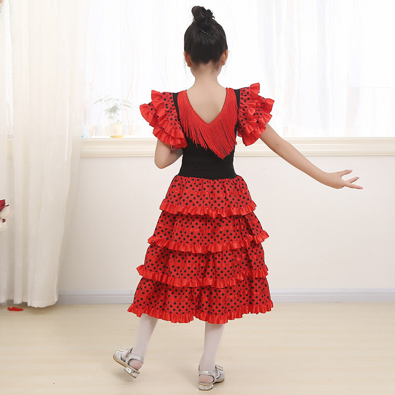 Traditional Spanish Flamenco Dance Dress For Girls Classic Flamengo Gypsy Style Skirt Bullfight Festival Mexican Girl Red