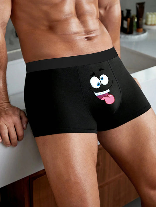 Large Size Men's Breathable Boxer Shorts – Funny Face Print Gift for Men & Dad