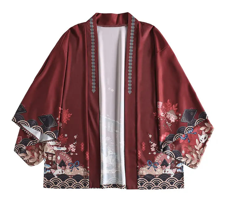 2023 New Summer Loose Red Black Japanese Samurai Streetwear Cardigan Women Men Harajuku Haori Kimono Cosplay Blouse Top Yukata
