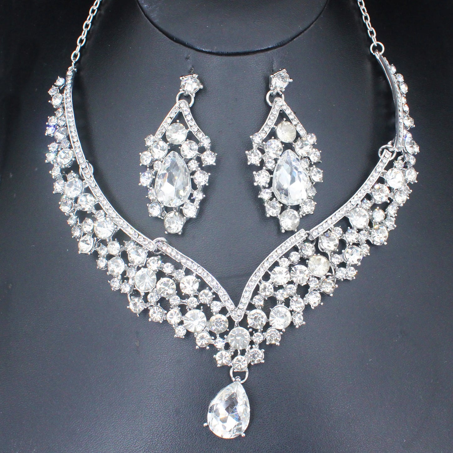 Pink Crystal Bridal Jewelry Sets For Women Girl Princess Tiara/Crown Earring Necklace Wedding Pageant Prom Jewelry Accessories