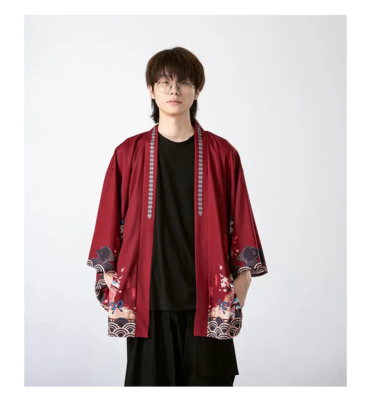 2023 New Summer Loose Red Black Japanese Samurai Streetwear Cardigan Women Men Harajuku Haori Kimono Cosplay Blouse Top Yukata