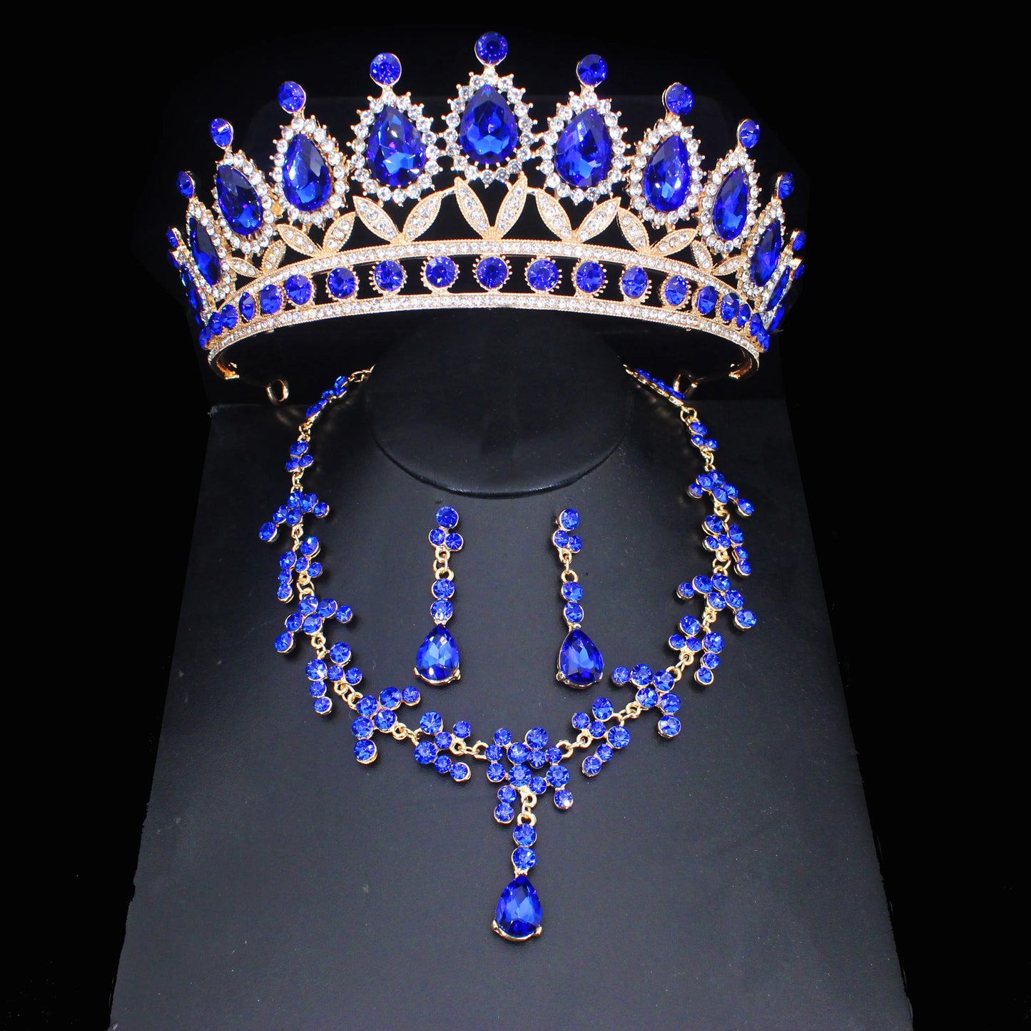 Pink Crystal Bridal Jewelry Sets For Women Girl Princess Tiara/Crown Earring Necklace Wedding Pageant Prom Jewelry Accessories