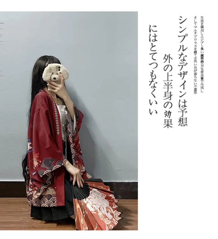 2023 New Summer Loose Red Black Japanese Samurai Streetwear Cardigan Women Men Harajuku Haori Kimono Cosplay Blouse Top Yukata