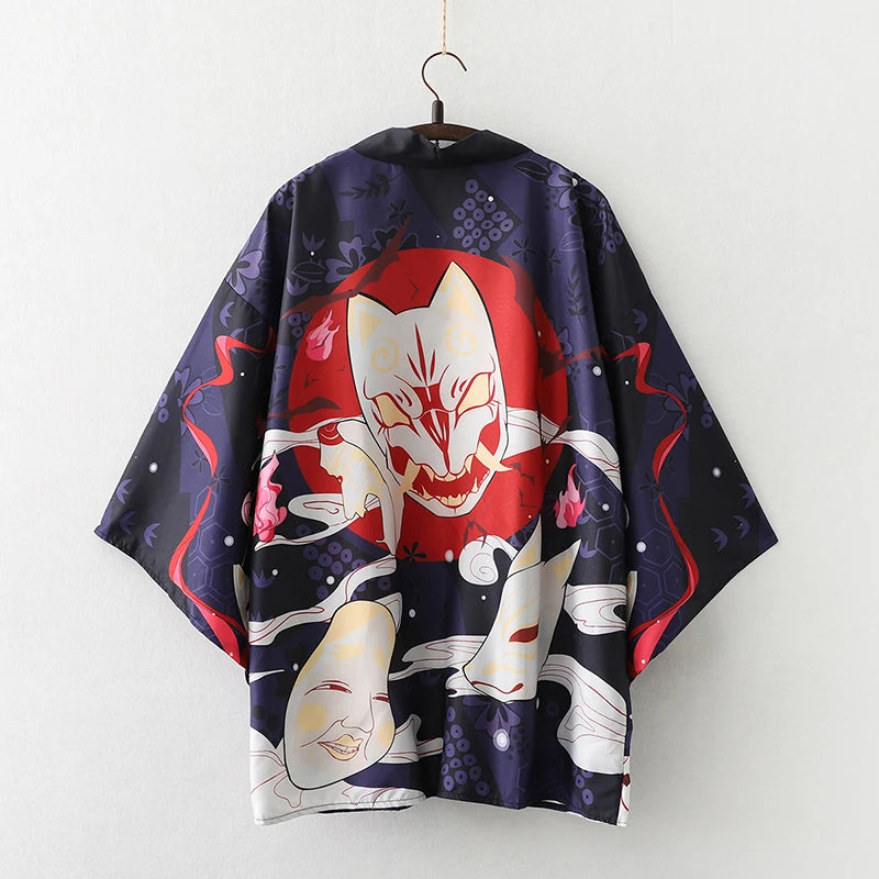 2023 New Summer Loose Red Black Japanese Samurai Streetwear Cardigan Women Men Harajuku Haori Kimono Cosplay Blouse Top Yukata