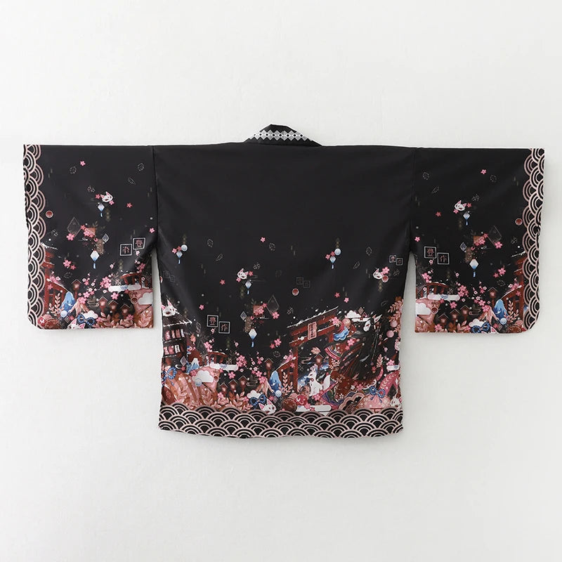 2023 New Summer Loose Red Black Japanese Samurai Streetwear Cardigan Women Men Harajuku Haori Kimono Cosplay Blouse Top Yukata