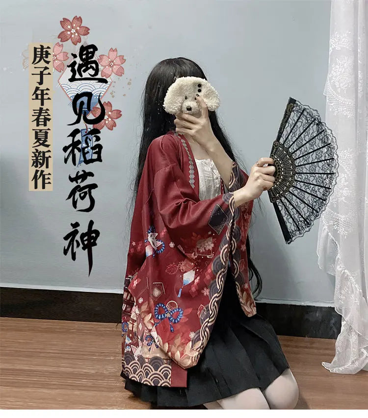 2023 New Summer Loose Red Black Japanese Samurai Streetwear Cardigan Women Men Harajuku Haori Kimono Cosplay Blouse Top Yukata