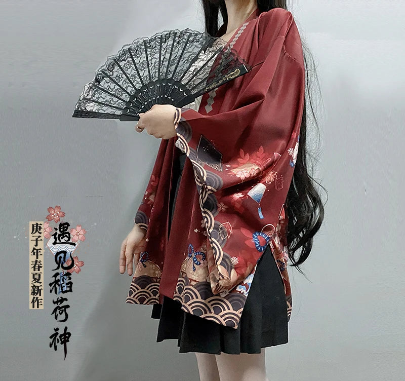 2023 New Summer Loose Red Black Japanese Samurai Streetwear Cardigan Women Men Harajuku Haori Kimono Cosplay Blouse Top Yukata