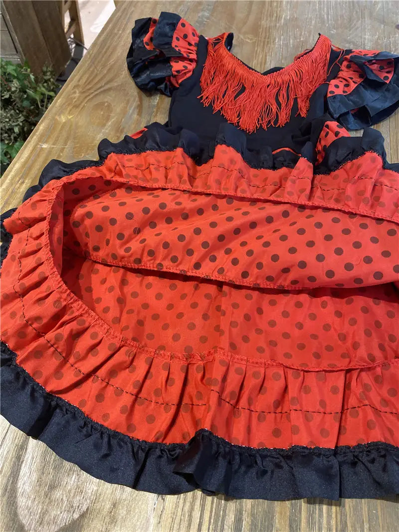 Traditional Spanish Flamenco Dance Dress For Girls Classic Flamengo Gypsy Style Skirt Bullfight Festival Mexican Girl Red