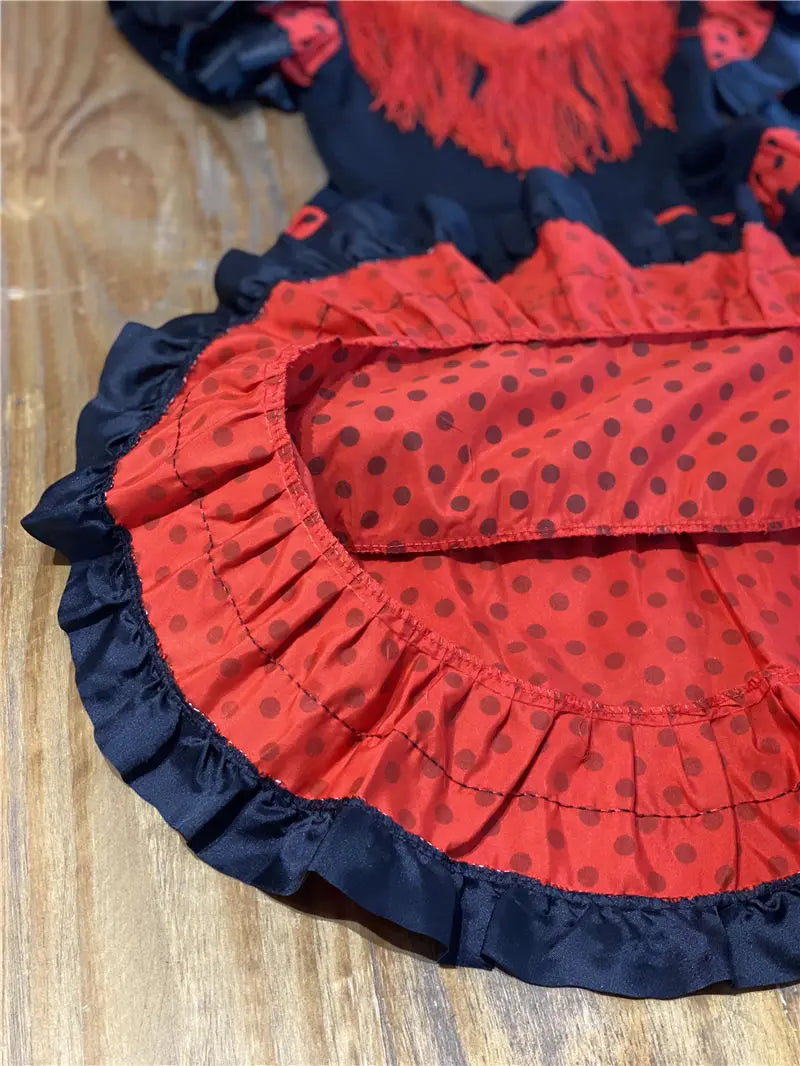 Traditional Spanish Flamenco Dance Dress For Girls Classic Flamengo Gypsy Style Skirt Bullfight Festival Mexican Girl Red