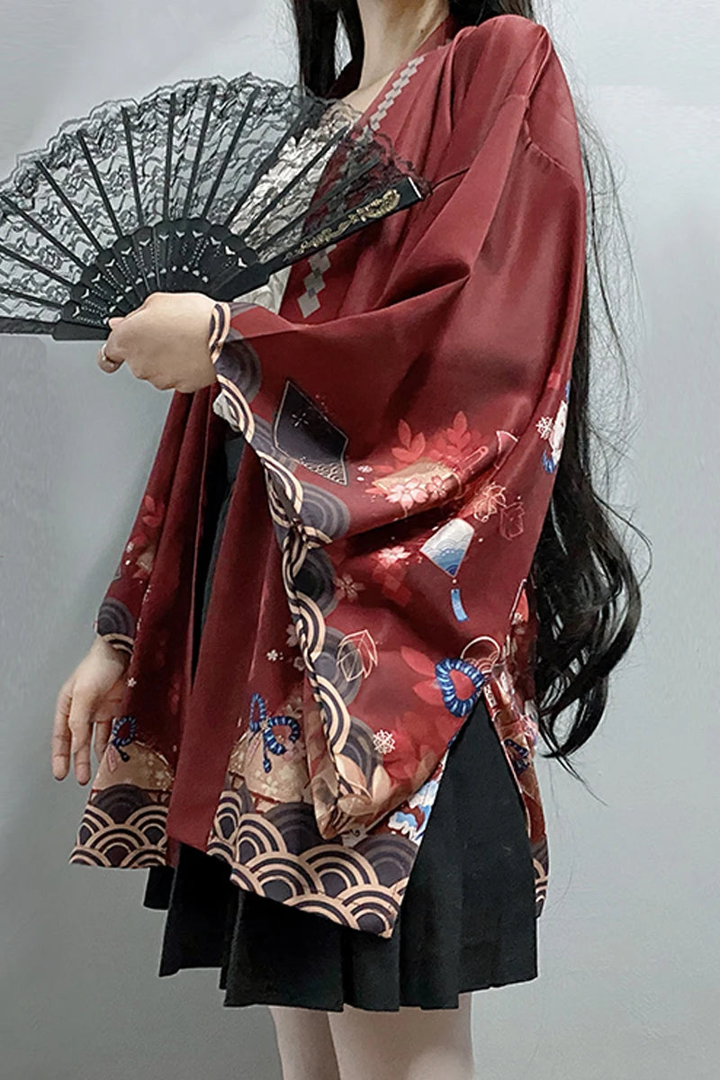 2023 New Summer Loose Red Black Japanese Samurai Streetwear Cardigan Women Men Harajuku Haori Kimono Cosplay Blouse Top Yukata