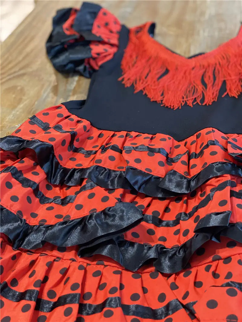 Traditional Spanish Flamenco Dance Dress For Girls Classic Flamengo Gypsy Style Skirt Bullfight Festival Mexican Girl Red