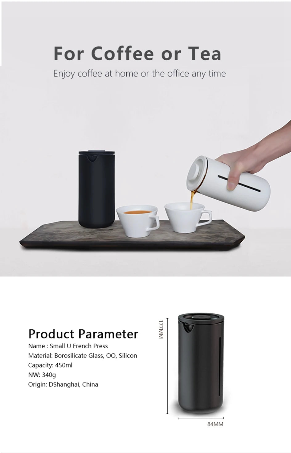 TIMEMORE Store French Press Coffee Small U 450ml Maker Utensils Mug White Black For Kitchen Home Trave Office