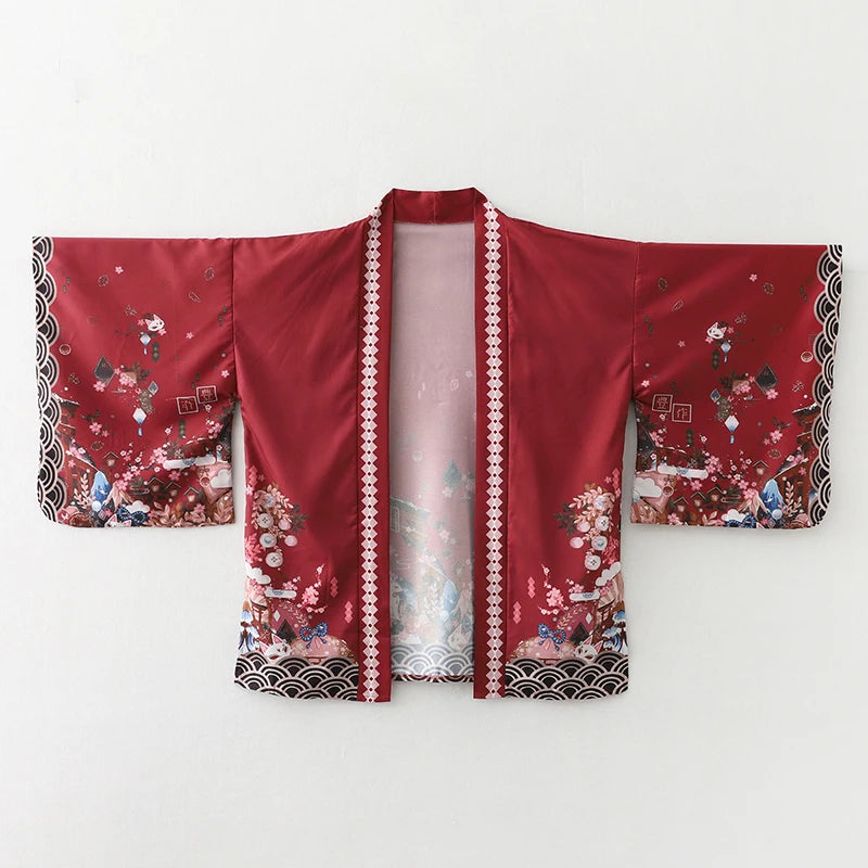 2023 New Summer Loose Red Black Japanese Samurai Streetwear Cardigan Women Men Harajuku Haori Kimono Cosplay Blouse Top Yukata