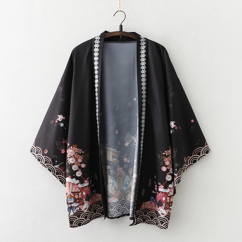2023 New Summer Loose Red Black Japanese Samurai Streetwear Cardigan Women Men Harajuku Haori Kimono Cosplay Blouse Top Yukata