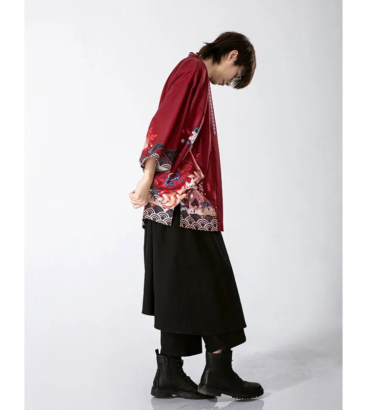 2023 New Summer Loose Red Black Japanese Samurai Streetwear Cardigan Women Men Harajuku Haori Kimono Cosplay Blouse Top Yukata