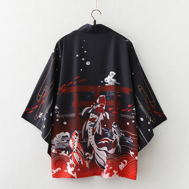 2023 New Summer Loose Red Black Japanese Samurai Streetwear Cardigan Women Men Harajuku Haori Kimono Cosplay Blouse Top Yukata