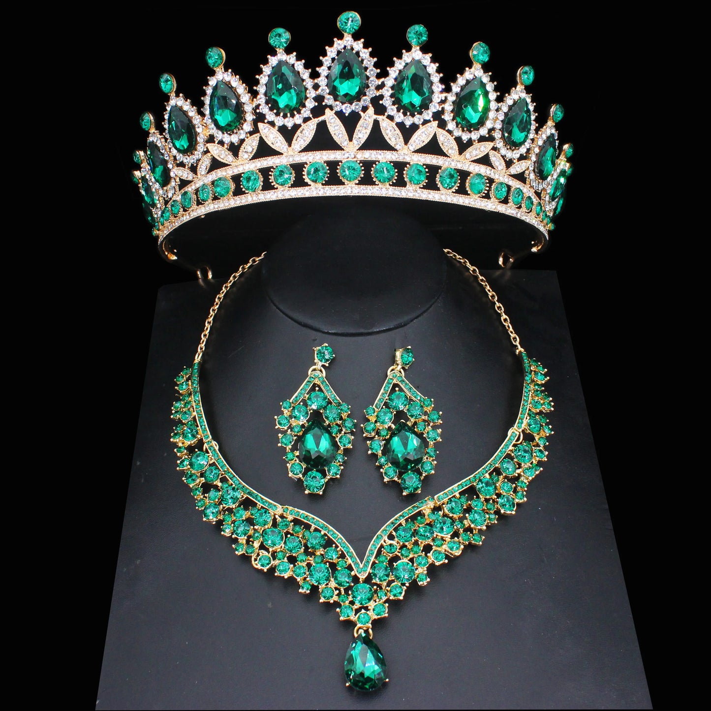 Pink Crystal Bridal Jewelry Sets For Women Girl Princess Tiara/Crown Earring Necklace Wedding Pageant Prom Jewelry Accessories