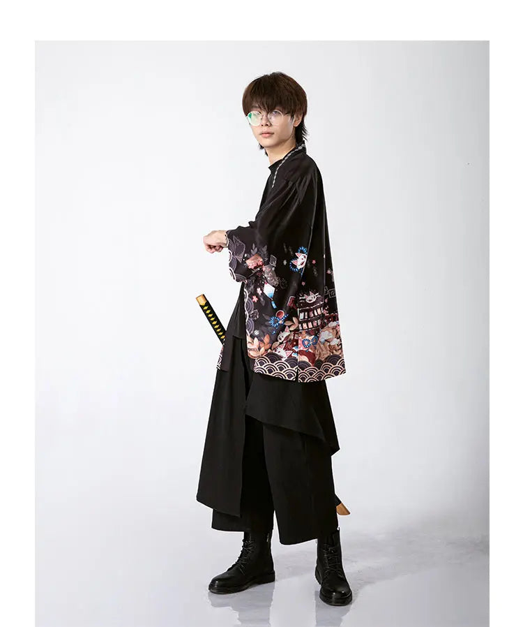 2023 New Summer Loose Red Black Japanese Samurai Streetwear Cardigan Women Men Harajuku Haori Kimono Cosplay Blouse Top Yukata