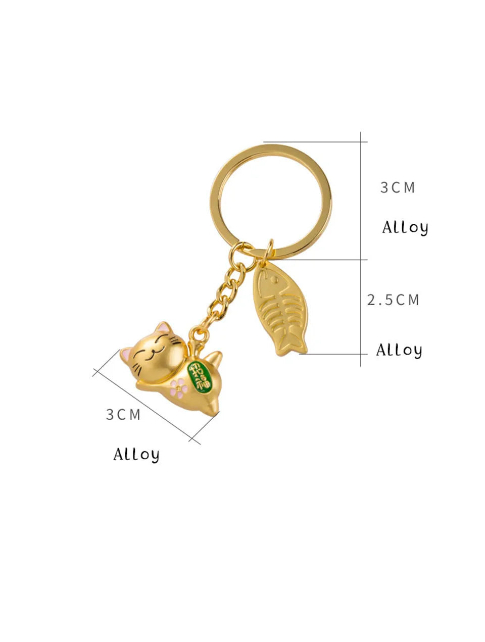 Maneki Neko Japan Lucky Cat Keychain Kawaii Trinkets Alloy Accessory Car Bag Pendant Key Chain Pray Golden Keyfob Couple Gift