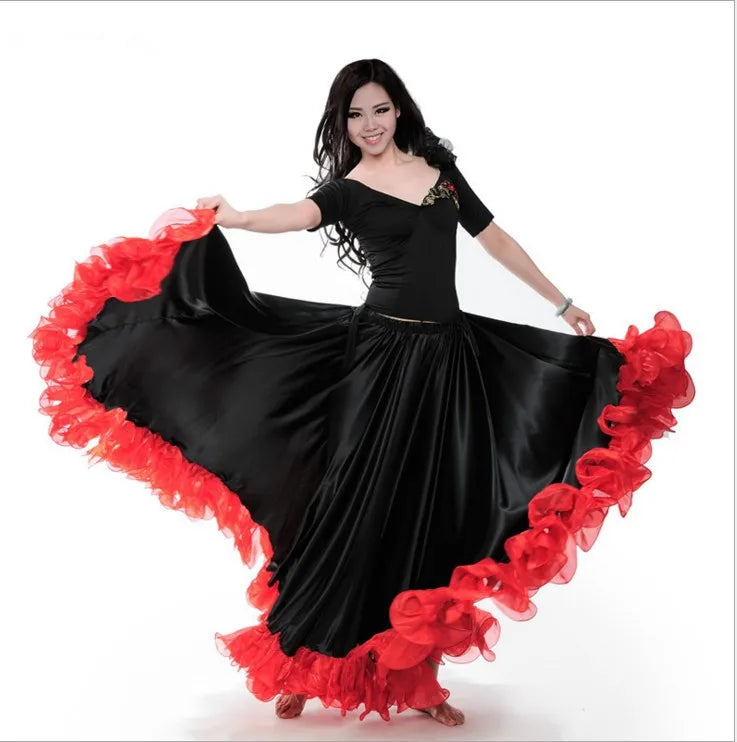 Red color Flamenco Dance Skirt gold Coin spanish Dancing performance Costume women vestido flamenco 180-720 Degree PLUS SIZE