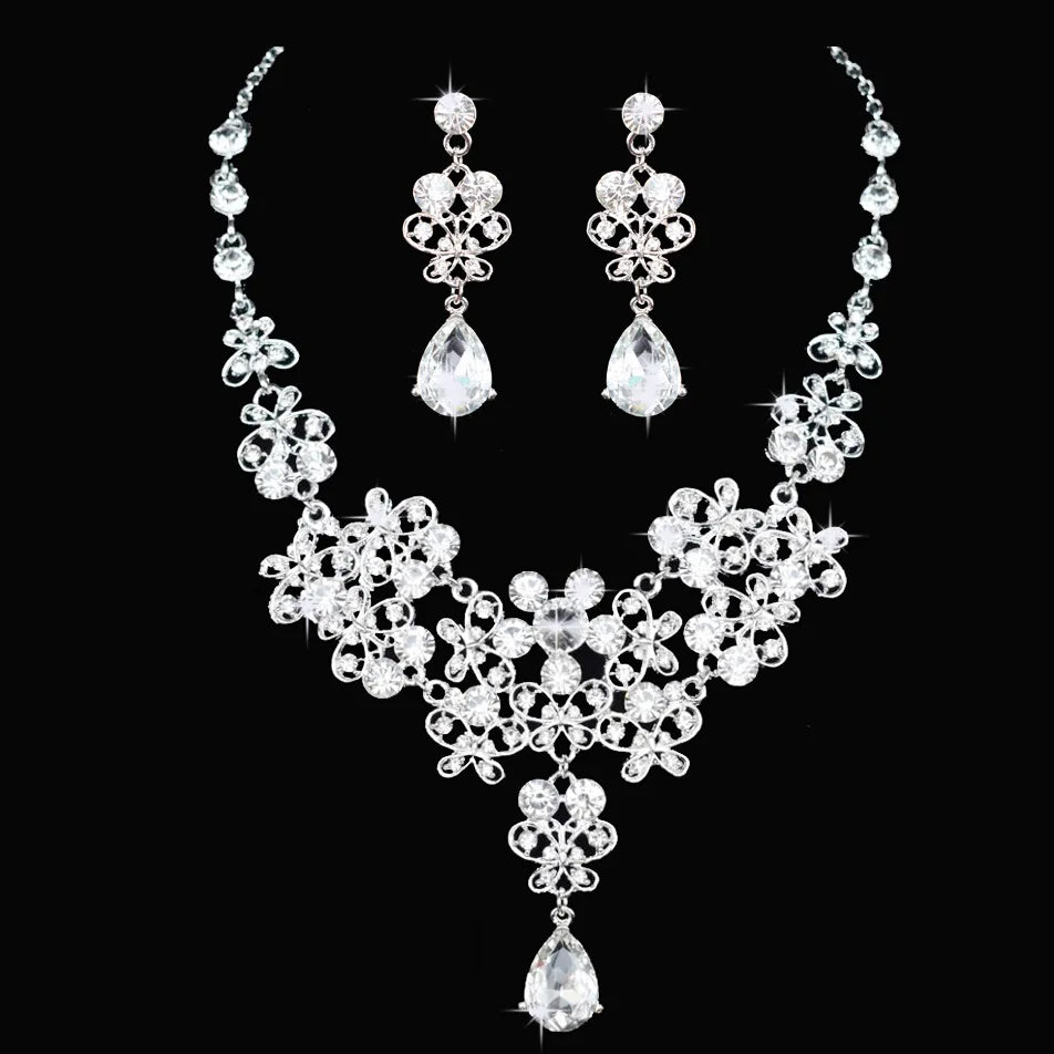 Pink Crystal Bridal Jewelry Sets For Women Girl Princess Tiara/Crown Earring Necklace Wedding Pageant Prom Jewelry Accessories