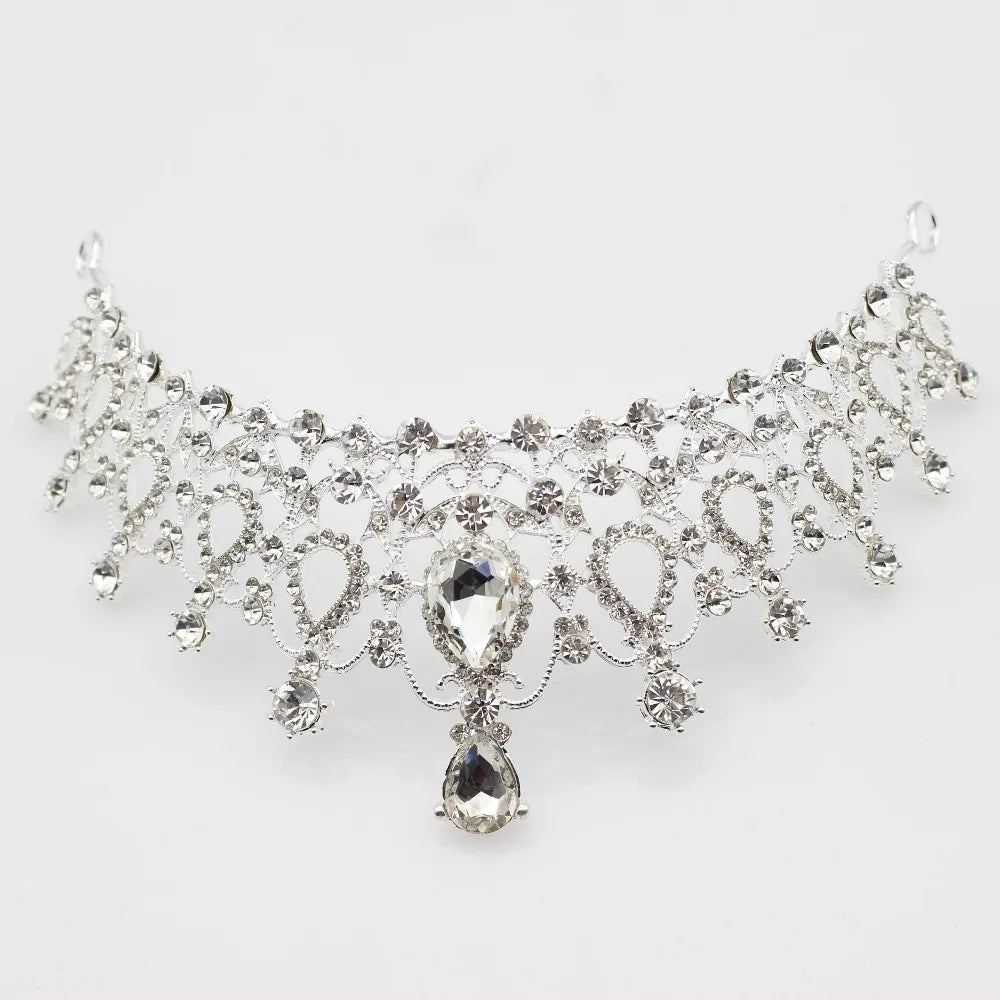 Pink Crystal Bridal Jewelry Sets For Women Girl Princess Tiara/Crown Earring Necklace Wedding Pageant Prom Jewelry Accessories