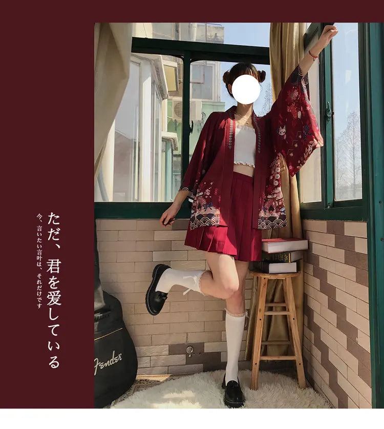2023 New Summer Loose Red Black Japanese Samurai Streetwear Cardigan Women Men Harajuku Haori Kimono Cosplay Blouse Top Yukata
