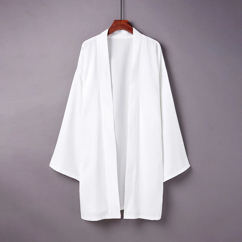 Japanese Yukata Kimono Haori Man Cardigan Harajuku Woman Long Cosplay Yukata Female Obi Black Streetwear White Beach Shirt