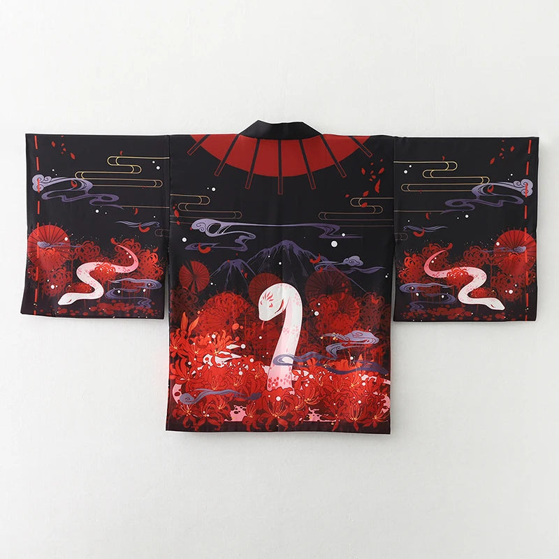2023 New Summer Loose Red Black Japanese Samurai Streetwear Cardigan Women Men Harajuku Haori Kimono Cosplay Blouse Top Yukata