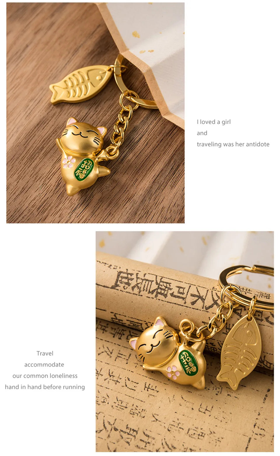 Maneki Neko Japan Lucky Cat Keychain Kawaii Trinkets Alloy Accessory Car Bag Pendant Key Chain Pray Golden Keyfob Couple Gift