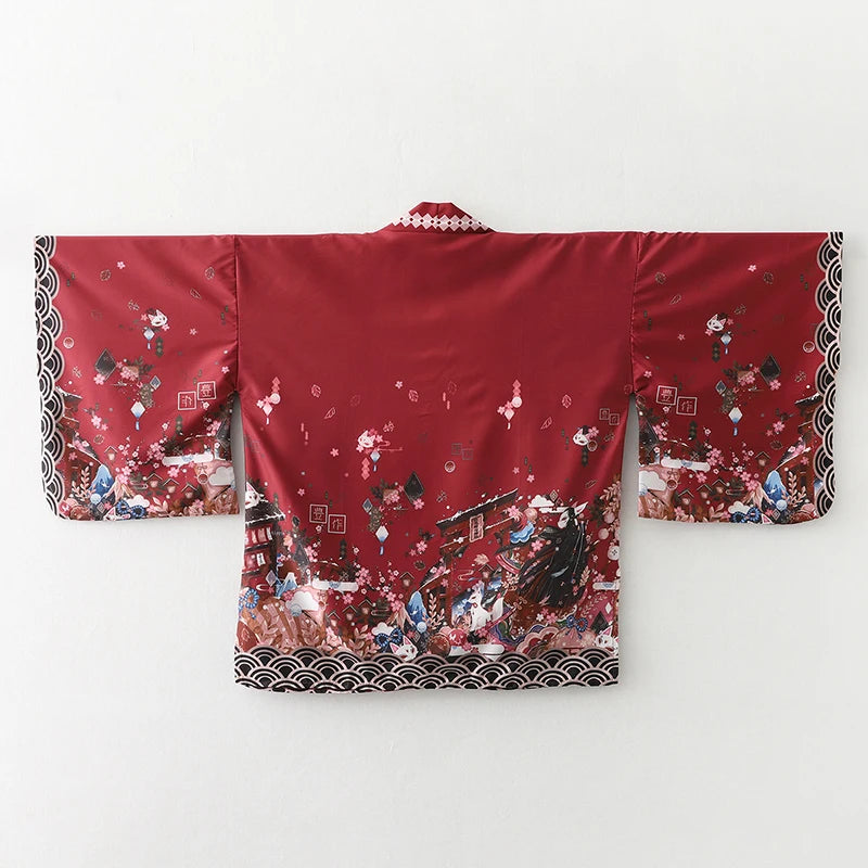2023 New Summer Loose Red Black Japanese Samurai Streetwear Cardigan Women Men Harajuku Haori Kimono Cosplay Blouse Top Yukata