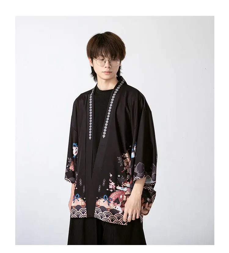 2023 New Summer Loose Red Black Japanese Samurai Streetwear Cardigan Women Men Harajuku Haori Kimono Cosplay Blouse Top Yukata
