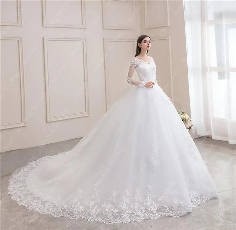 Best Selling 2024 Long Sleeve V Neck Lace Wedding Dress 2025 Vintage Bride Bridal Ball Gown Modest Wedding Dresses Customized