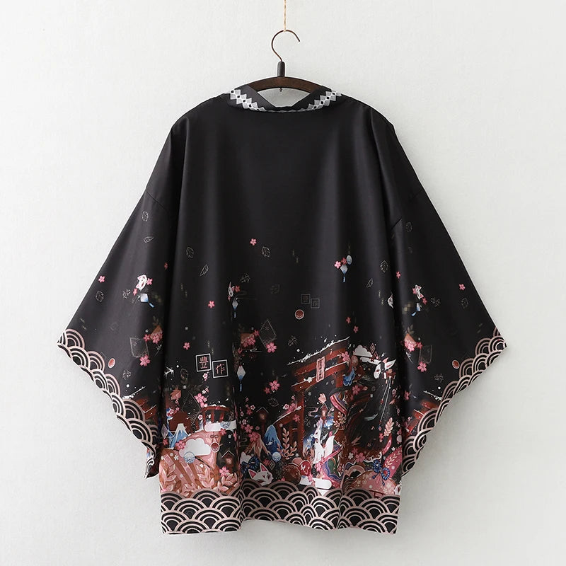 2023 New Summer Loose Red Black Japanese Samurai Streetwear Cardigan Women Men Harajuku Haori Kimono Cosplay Blouse Top Yukata