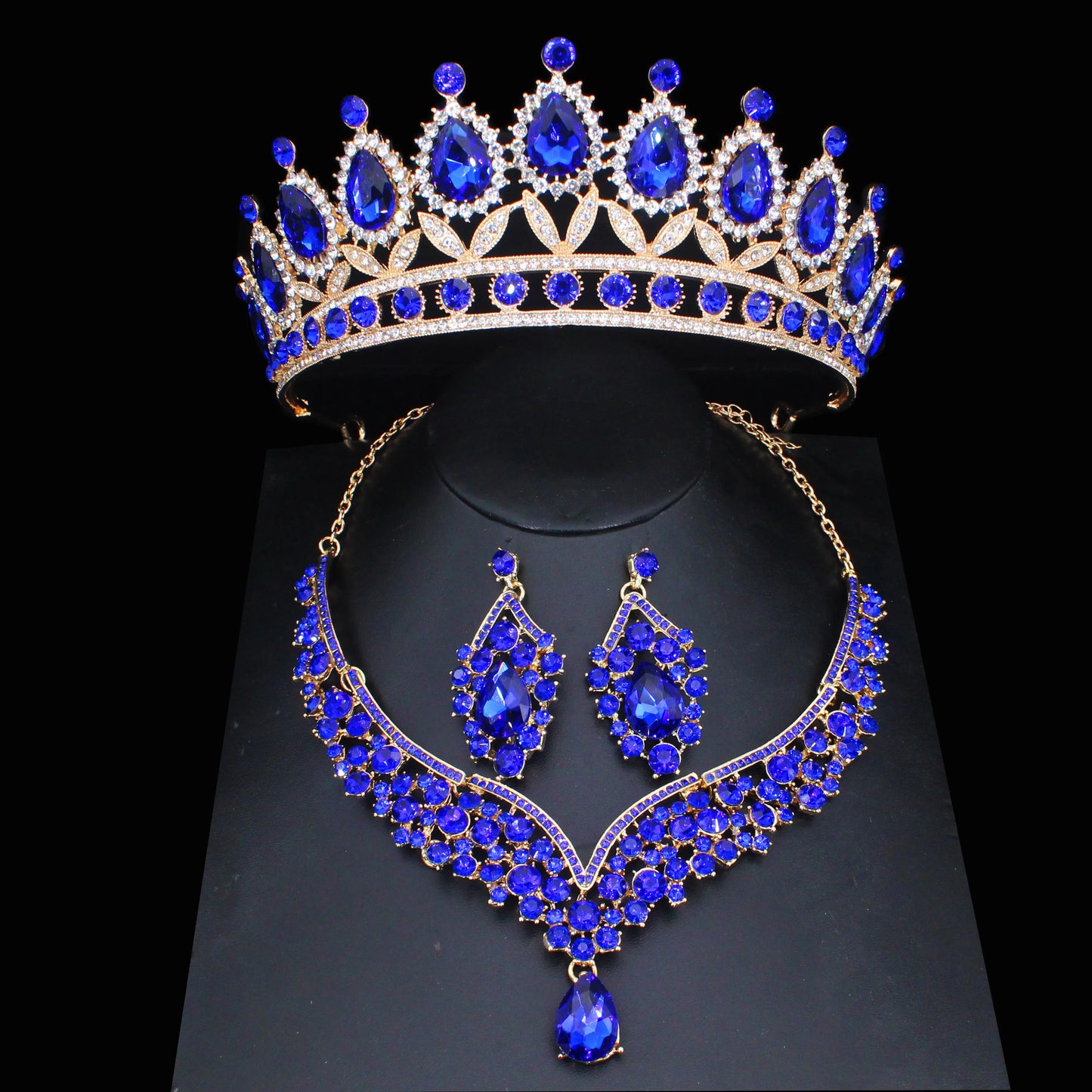 Pink Crystal Bridal Jewelry Sets For Women Girl Princess Tiara/Crown Earring Necklace Wedding Pageant Prom Jewelry Accessories