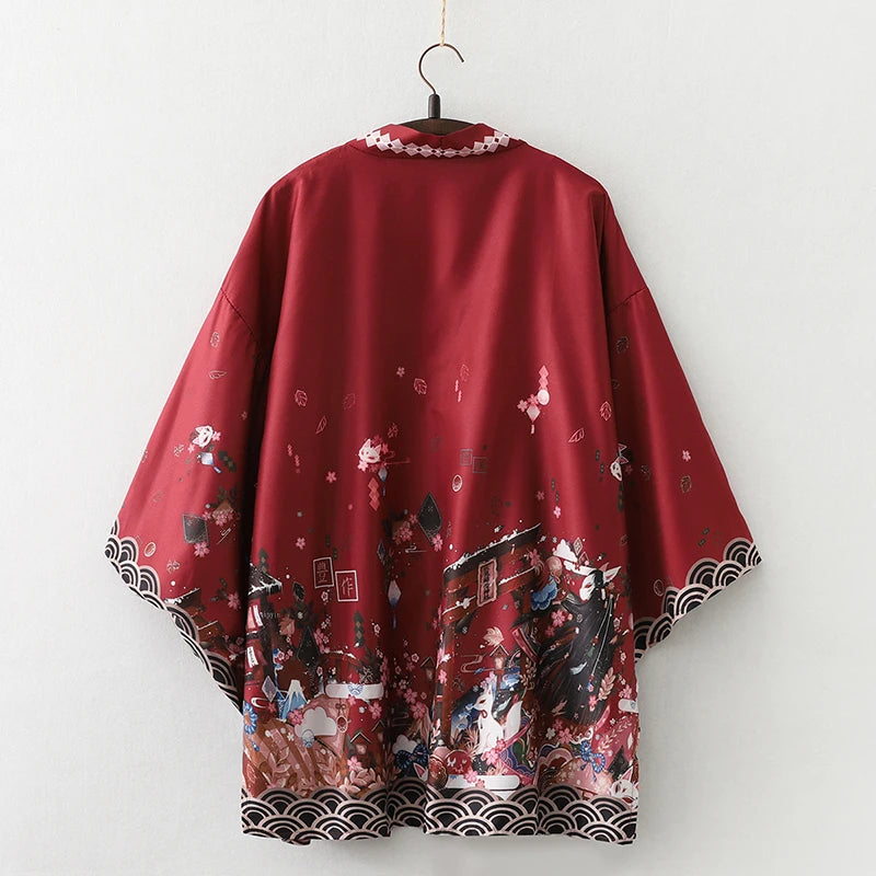 2023 New Summer Loose Red Black Japanese Samurai Streetwear Cardigan Women Men Harajuku Haori Kimono Cosplay Blouse Top Yukata
