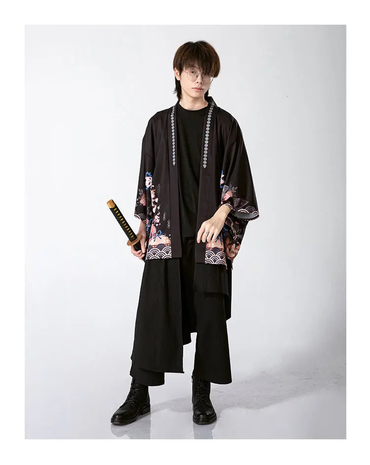 2023 New Summer Loose Red Black Japanese Samurai Streetwear Cardigan Women Men Harajuku Haori Kimono Cosplay Blouse Top Yukata