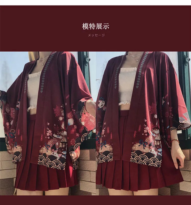 2023 New Summer Loose Red Black Japanese Samurai Streetwear Cardigan Women Men Harajuku Haori Kimono Cosplay Blouse Top Yukata