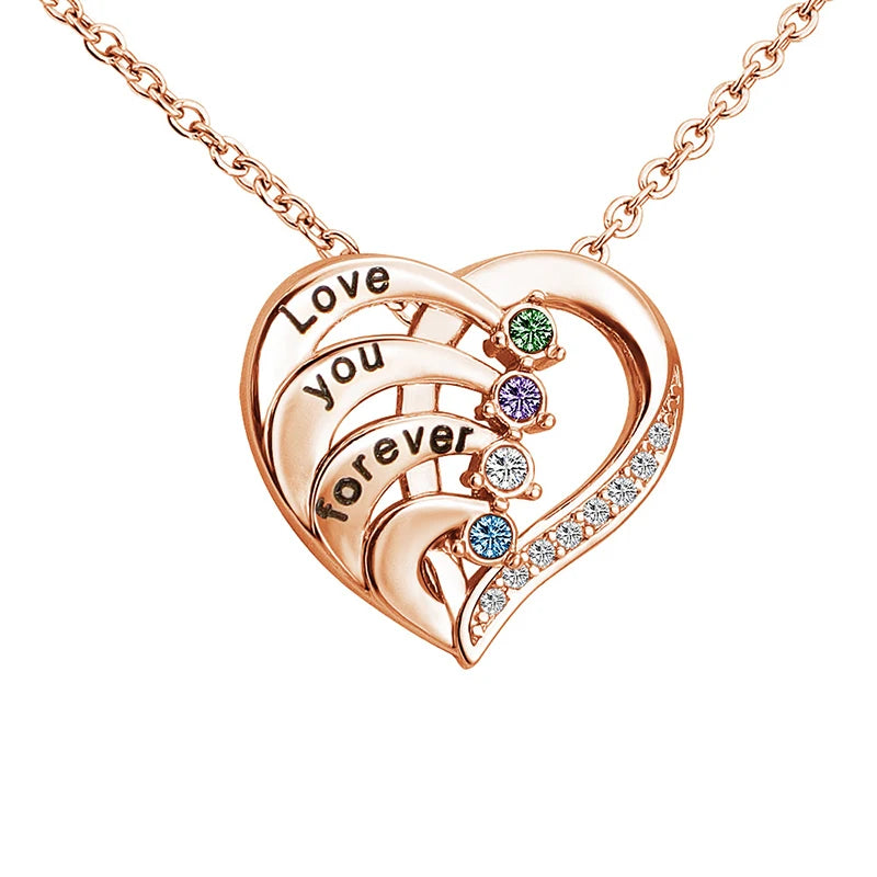 Personalized Birthstone Name Necklace for Women Custom Engraved Names Heart Necklace for Mom Wife Girlfriend Birthday Gifts