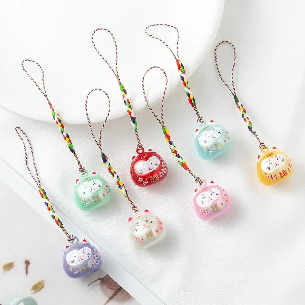 Japanese Lucky Cat Bag Pendants Japan Daruma Keyring Bells Pendant Lucky Cat Keychain Good Fortune Wealth Charm Jewelry Gift