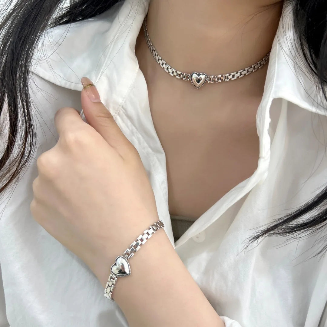 New Arrival Romantic Love Heart Thai Silver Female Jewelry Sets For Women Necklace Bracelet Ring Best Engagement Gifts No Fade