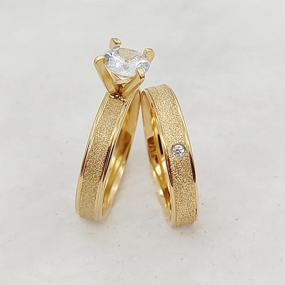 24k Gold Filled 316L Stainless Steel Jewelry Cz Diamond Wedding Rings Sets for Women Girls Ladies Engagement Statement Gifts