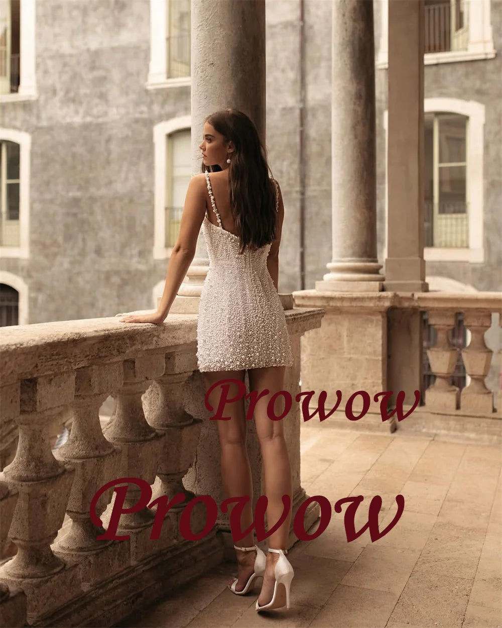 Prowow Luxury Sexy Ivory Pearls Short Wedding Dress 2025 Sweetheart Mini Bridal Gown Customized Spaghetti Straps Zip Back
