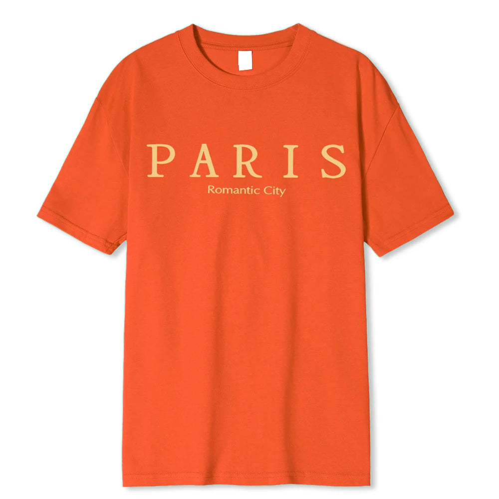 Paris Romantic City Letter Graphic Print Tees Men T-Shirt Summer Loose Clothing Loose Cotton Oversize Tshirt Street Soft Tops
