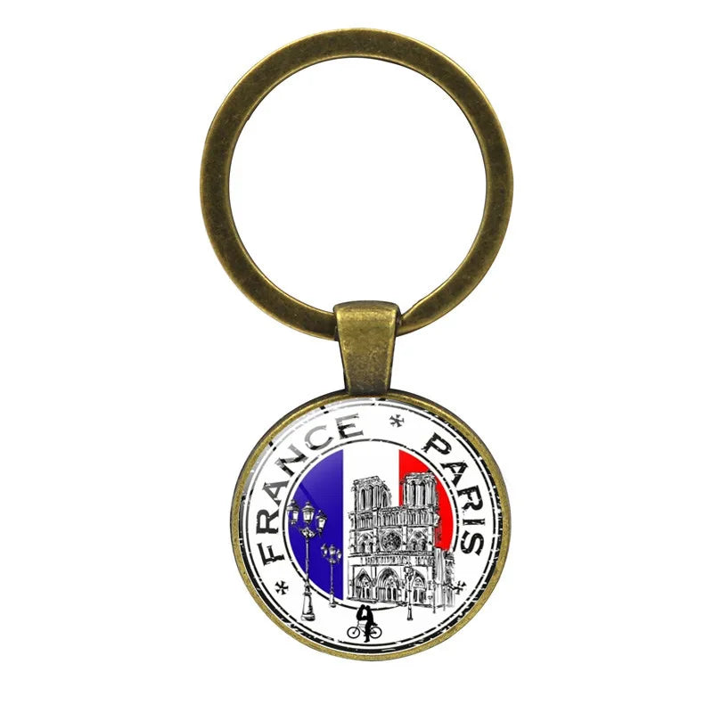Paris Souvenirs Gifts Keychain France 2024 Eiffel Tower Triumphal Arch National Flag Glass Pendant Universal Car Bag Keyring