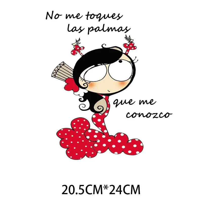 2Pcs/Lot Flamenco Dance Heat Thermal Transfer Fusible Stickers Iron On Thermoadhesive Patches For Clothes Ironing Accessories