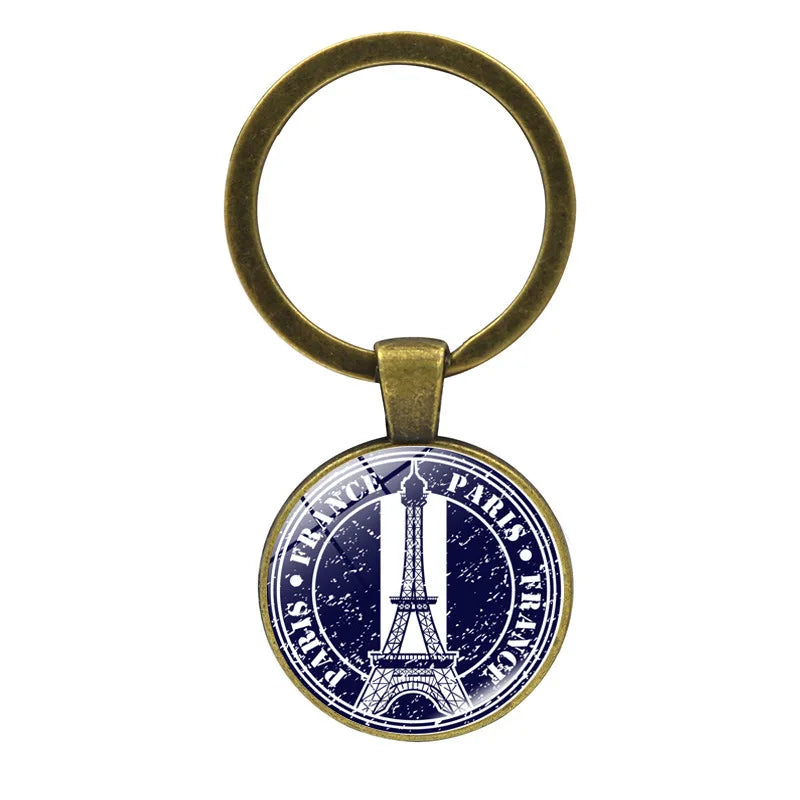 Paris Souvenirs Gifts Keychain France 2024 Eiffel Tower Triumphal Arch National Flag Glass Pendant Universal Car Bag Keyring