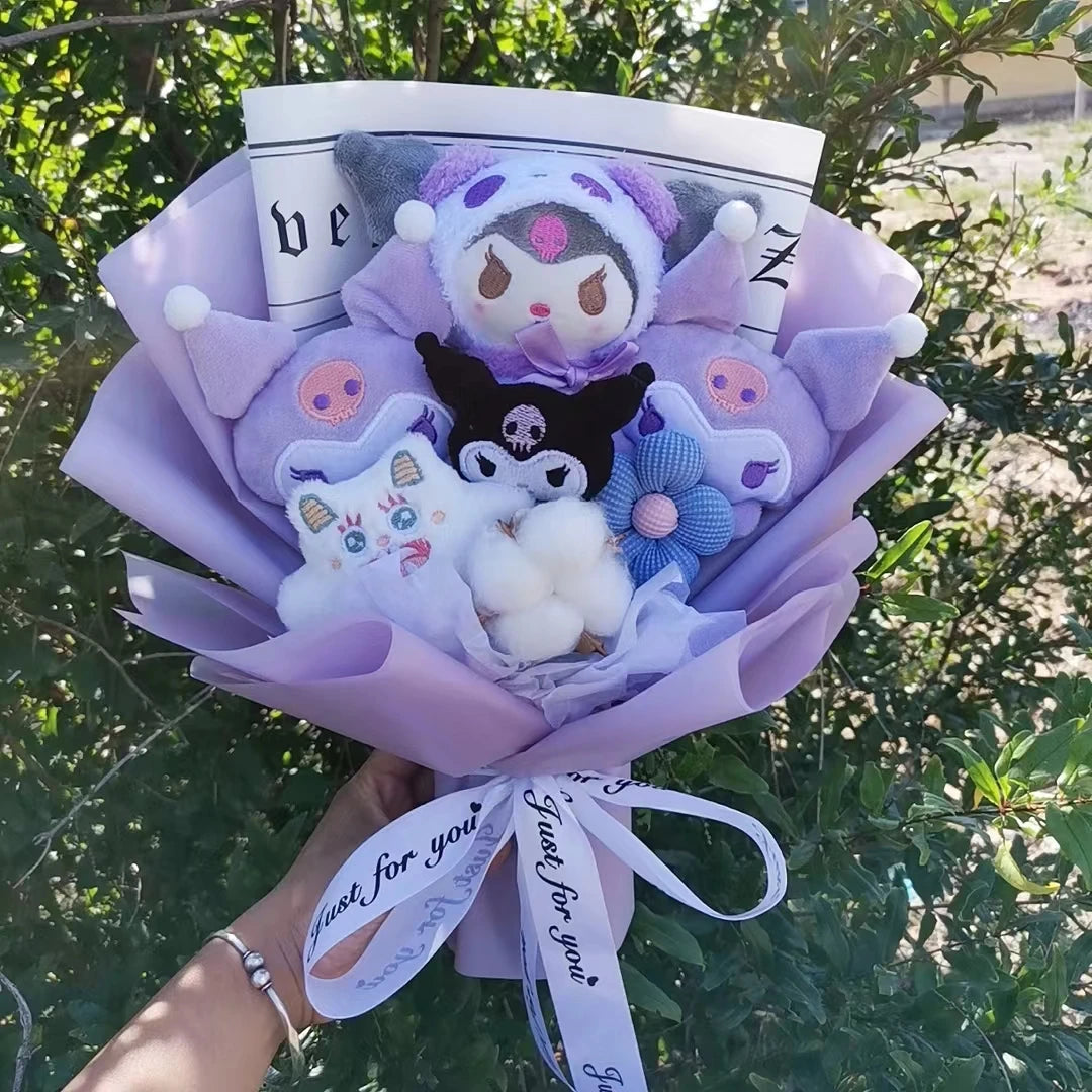 Christmas Gifts Sanrio Plush Flowers Bouquet Kuromi Plushie Soft Doll Animals Valentine's Day Birthday Wedding Party Gift