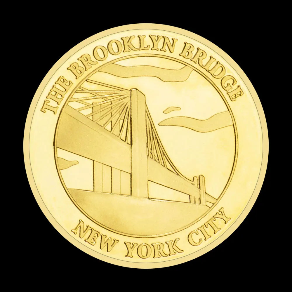 US Statue of Liberty Souvenir New York City The Brooklyn Bridge Pattern Golden Commemorative Coin Collectibles Liberty Coin