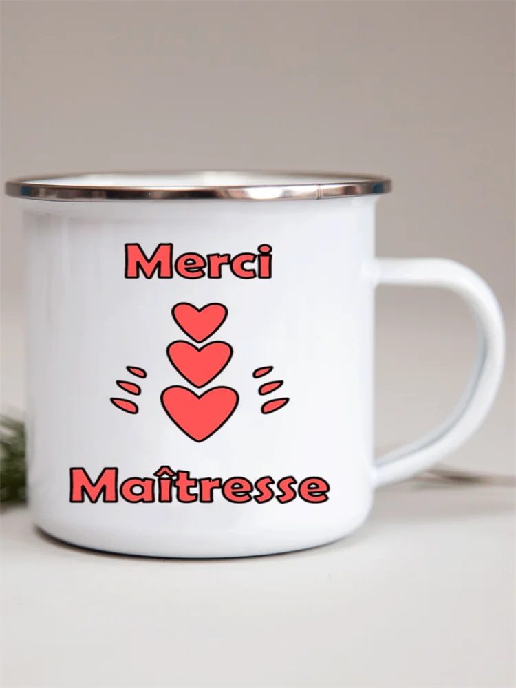 French Flower Printed Enamel Mugs Creative Coffee Mug Milk Wine Beer Drink Juice Cup School Home Handle Drinkware Teacher Gifts